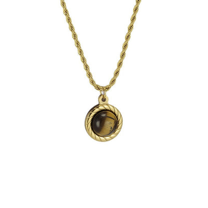 Vintage Style Pendant Necklace For Women In 18K Real Gold Plated 304 Stainless Steel With Twisted Rope Chain