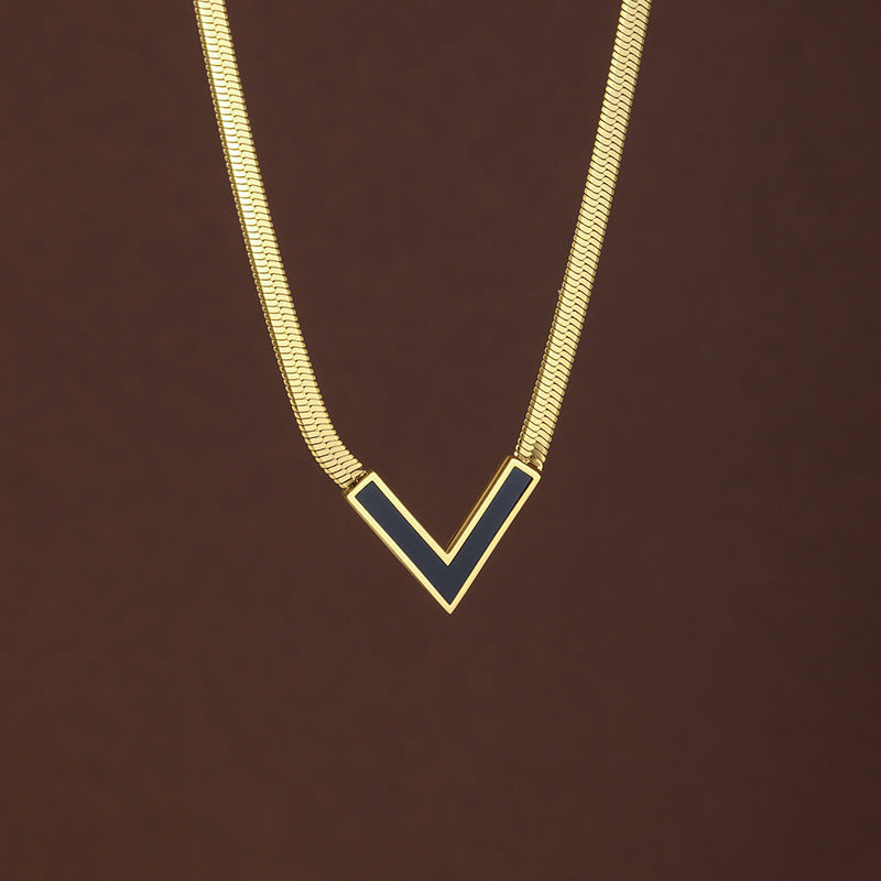 Geometric Multicolor Titanium Steel Necklace With Shell Inlay, Waterproof Non Tarnish, 18K Real Gold Plated For Women