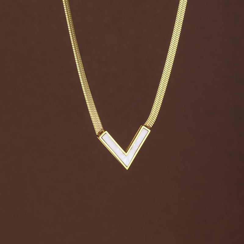 Geometric Multicolor Titanium Steel Necklace With Shell Inlay, Waterproof Non Tarnish, 18K Real Gold Plated For Women