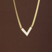 X11388-Large V-shaped Necklace with White Pearls