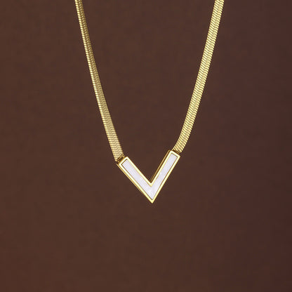 Geometric Multicolor Titanium Steel Necklace With Shell Inlay, Waterproof Non Tarnish, 18K Real Gold Plated For Women