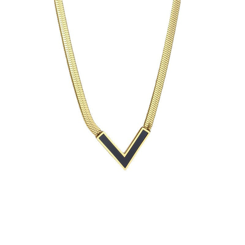 Geometric Multicolor Titanium Steel Necklace With Shell Inlay, Waterproof Non Tarnish, 18K Real Gold Plated For Women