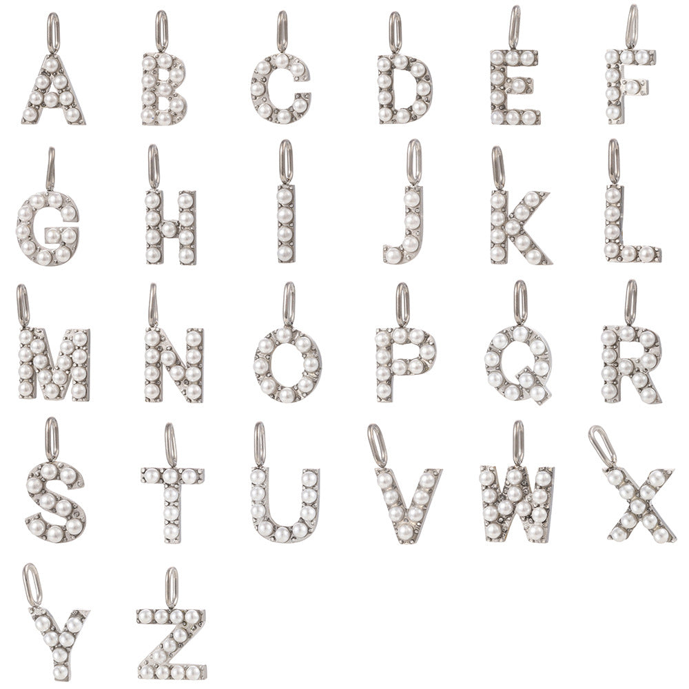 Letter Pendant In Titanium Steel With PVD Coated And Electroplated Finish, Steel Color, Commute Style Jewelry Accessories