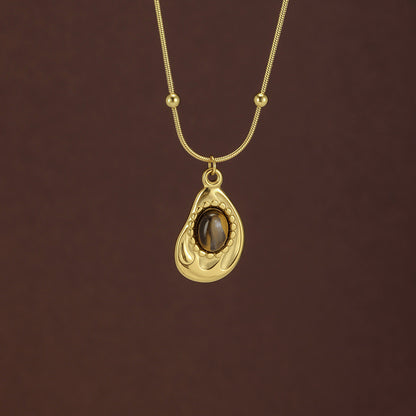 Vintage Style Pendant Necklace For Women In 18K Real Gold Plated 304 Stainless Steel With Twisted Rope Chain
