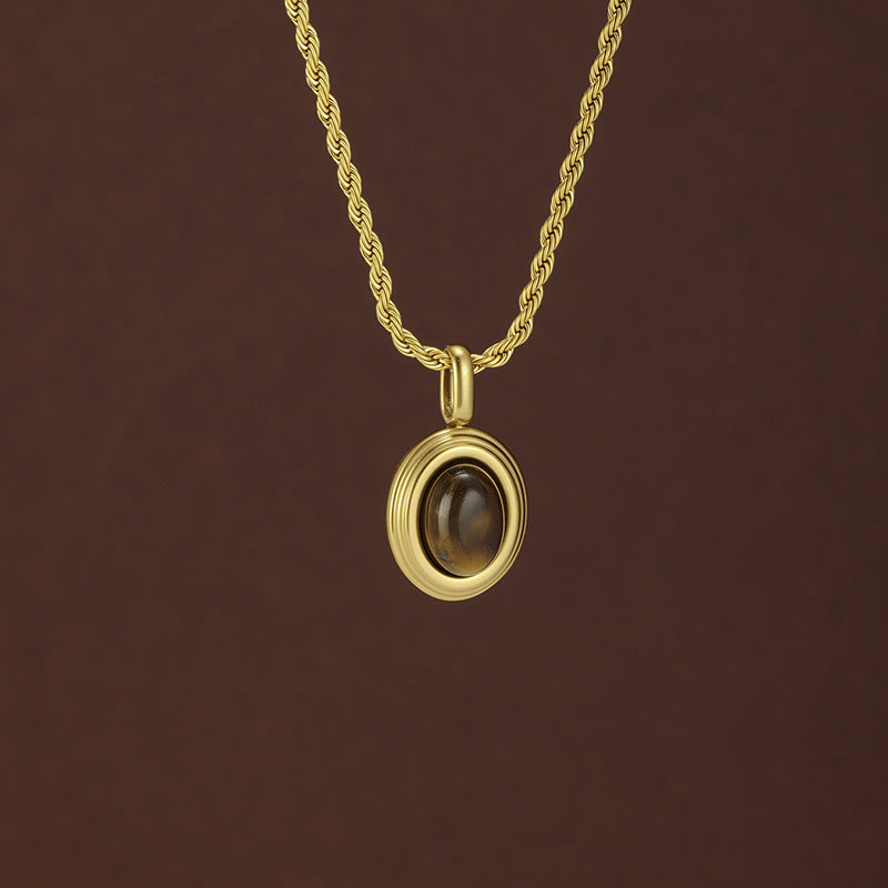Vintage Style Pendant Necklace For Women In 18K Real Gold Plated 304 Stainless Steel With Twisted Rope Chain