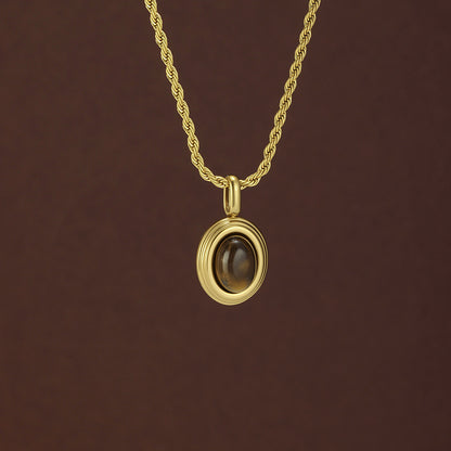 Vintage Style Pendant Necklace For Women In 18K Real Gold Plated 304 Stainless Steel With Twisted Rope Chain