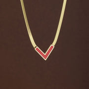 X11389-Large V-shaped Necklace with Red Shell