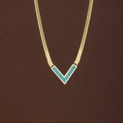 X11390-Large V-shaped Necklace with Green Shell