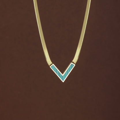 Geometric Multicolor Titanium Steel Necklace With Shell Inlay, Waterproof Non Tarnish, 18K Real Gold Plated For Women