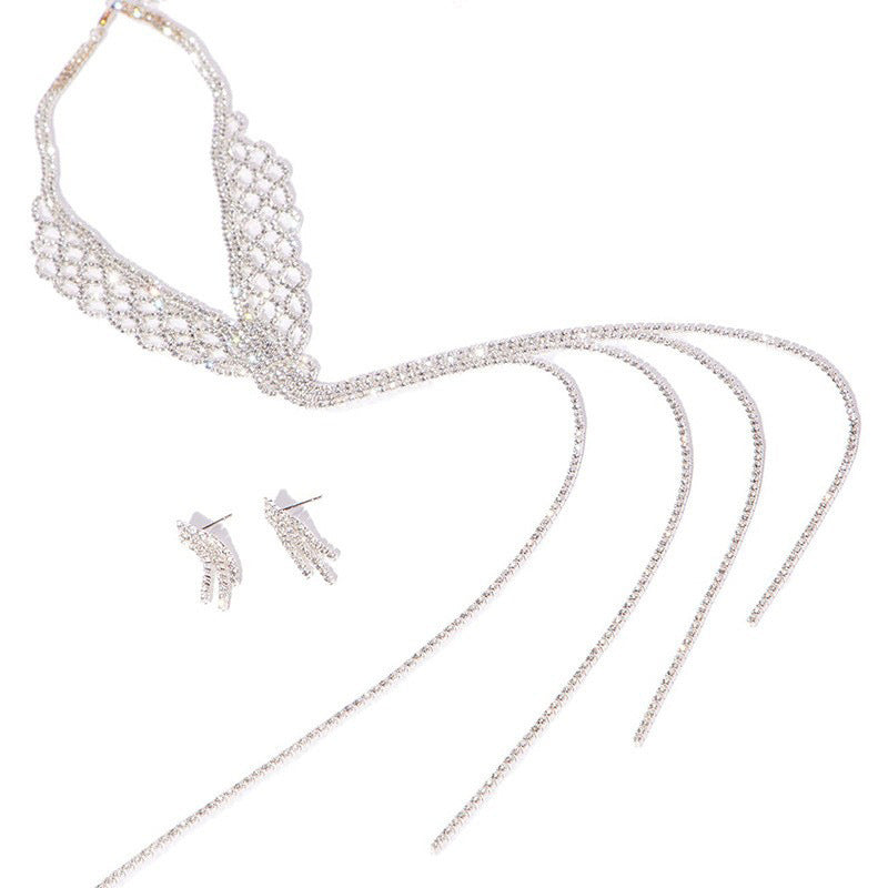 Silver Tassel Necklace For Women Featuring Alloy Craft And Rhinestone Pendant Material