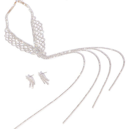 Silver Tassel Necklace For Women Featuring Alloy Craft And Rhinestone Pendant Material