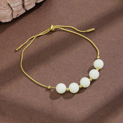 Geometric Drawstring Bracelets For Women In Simple Style, Stainless Steel With PVD Coated Gold Plating And Slider Clasp Closure