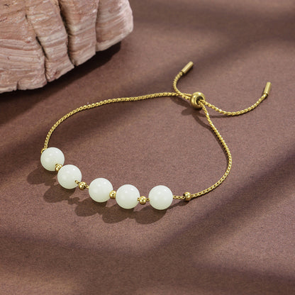 Geometric Drawstring Bracelets For Women In Simple Style, Stainless Steel With PVD Coated Gold Plating And Slider Clasp Closure