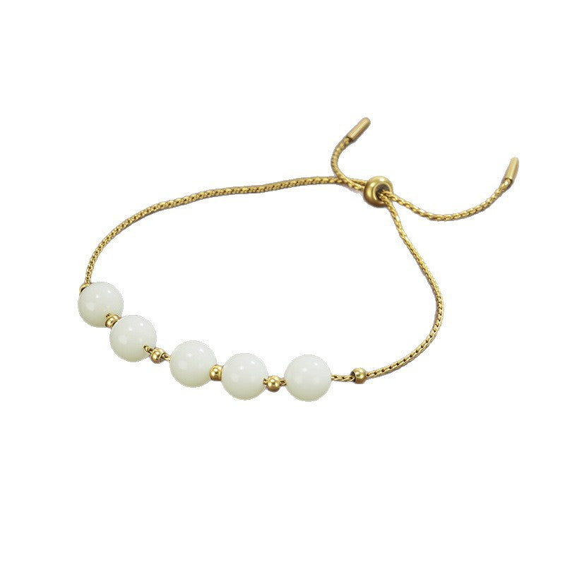 Geometric Drawstring Bracelets For Women In Simple Style, Stainless Steel With PVD Coated Gold Plating And Slider Clasp Closure