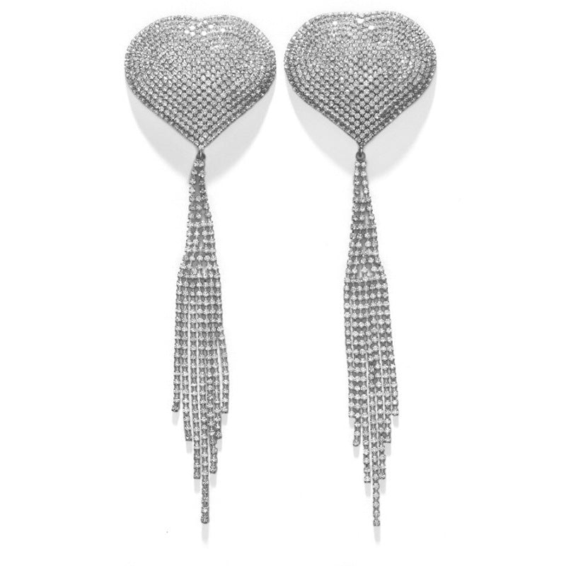 Silver Alloy Women’s Body Chain Tassel With White Crystal Inlay Featuring Heart Shape Design