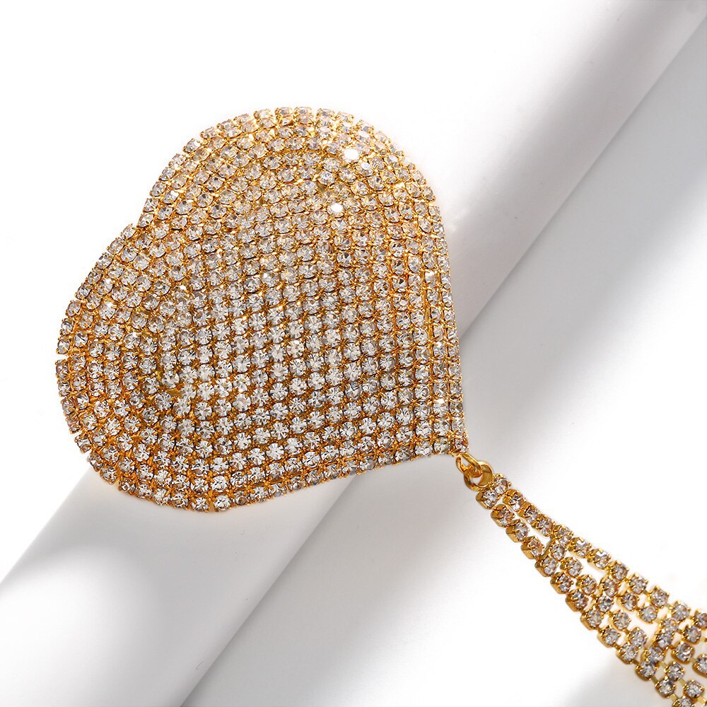 Silver Alloy Women’s Body Chain Tassel With White Crystal Inlay Featuring Heart Shape Design