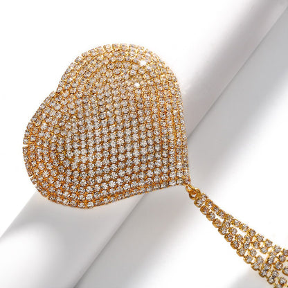 Silver Alloy Women’s Body Chain Tassel With White Crystal Inlay Featuring Heart Shape Design