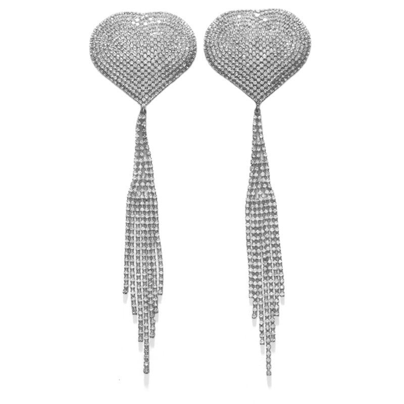 Silver Alloy Women’s Body Chain Tassel With White Crystal Inlay Featuring Heart Shape Design
