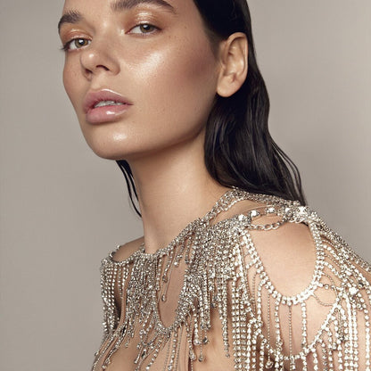 Exaggerated Tassel Body Chain For Women In Electroplated Alloy With Artificial Gemstones