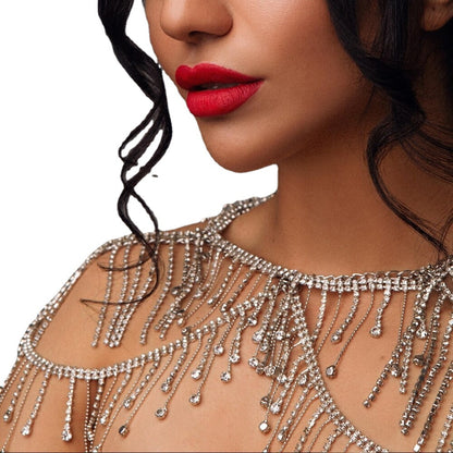 Exaggerated Tassel Body Chain For Women In Electroplated Alloy With Artificial Gemstones