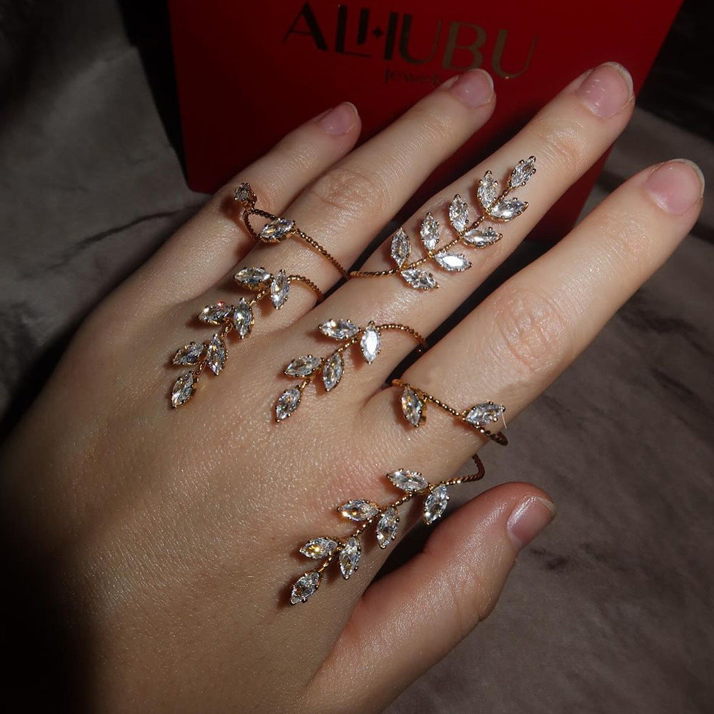Silver Leaves Alloy Bangle For Women With Electroplated Finish And Zircon Inlay