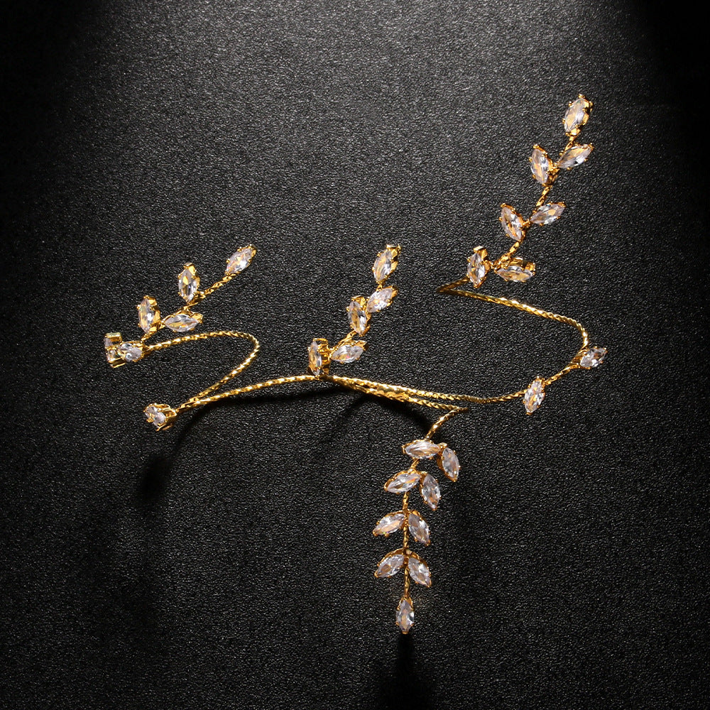 Silver Leaves Alloy Bangle For Women With Electroplated Finish And Zircon Inlay