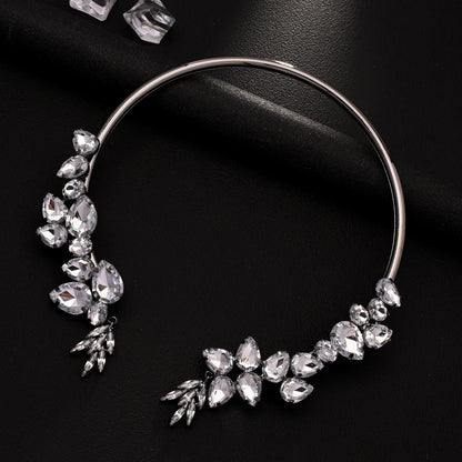 Water Droplets Dyed Black Alloy Choker Necklace For Women With Electroplated Finish And Rhinestone Pendant