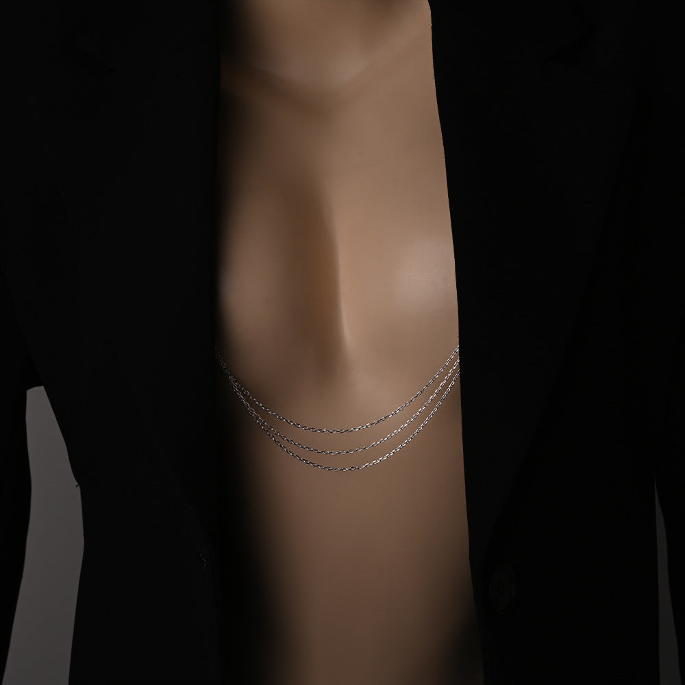 Silver Alloy Women’s Body Chain With White Crystal Inlay Featuring Water Droplets Pattern And Electroplated Finish