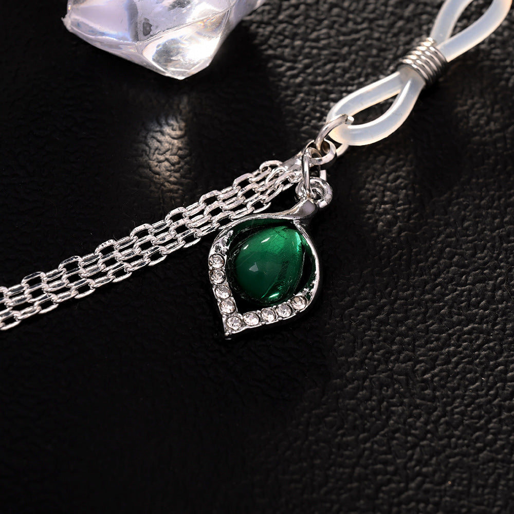 Silver Alloy Women’s Body Chain With White Crystal Inlay Featuring Water Droplets Pattern And Electroplated Finish