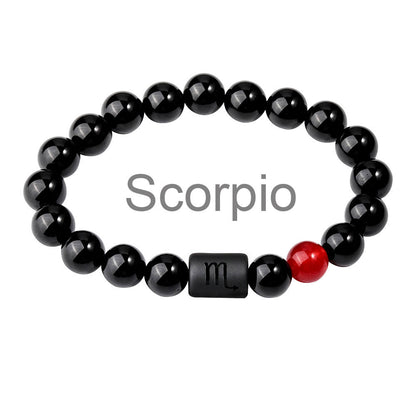 Classic Style Men's Constellation Wristband Bracelet With Glass Beading On Elastic String Cord