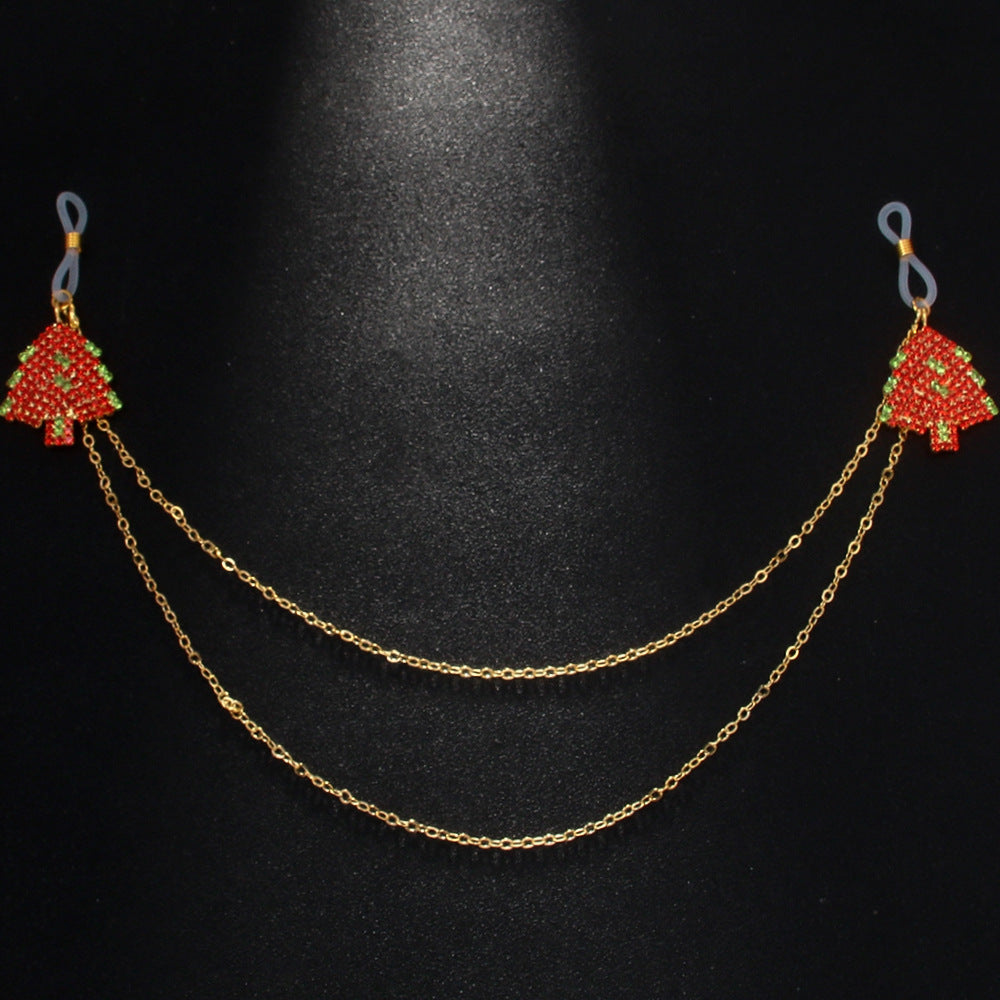 Silver Alloy Body Chain For Women Featuring Christmas Tree Pattern With Electroplated Finish And Rhinestone Inlay