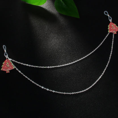 Silver Alloy Body Chain For Women Featuring Christmas Tree Pattern With Electroplated Finish And Rhinestone Inlay