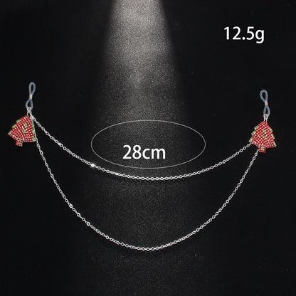 Silver Alloy Body Chain For Women Featuring Christmas Tree Pattern With Electroplated Finish And Rhinestone Inlay