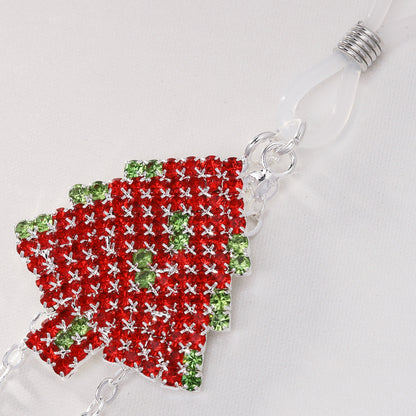 Silver Alloy Body Chain For Women Featuring Christmas Tree Pattern With Electroplated Finish And Rhinestone Inlay