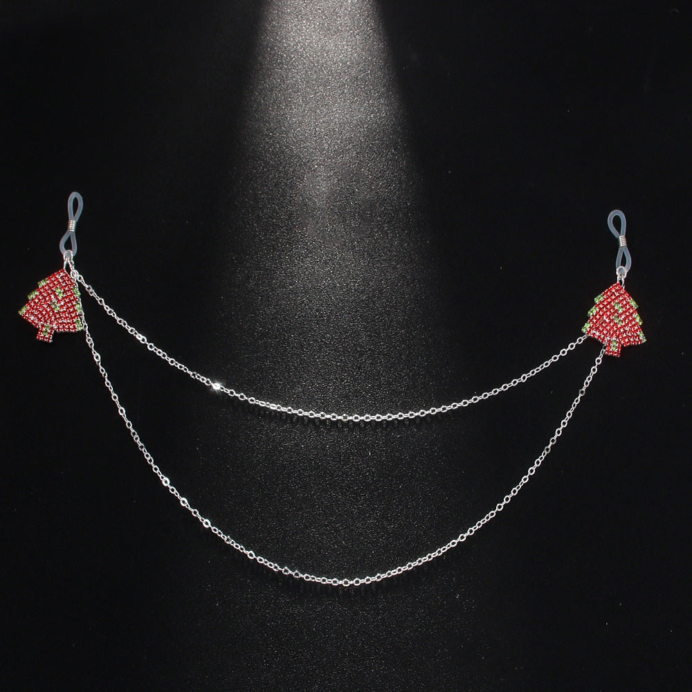 Silver Alloy Body Chain For Women Featuring Christmas Tree Pattern With Electroplated Finish And Rhinestone Inlay