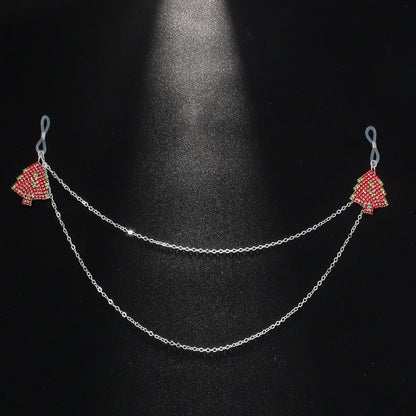 Silver Alloy Body Chain For Women Featuring Christmas Tree Pattern With Electroplated Finish And Rhinestone Inlay