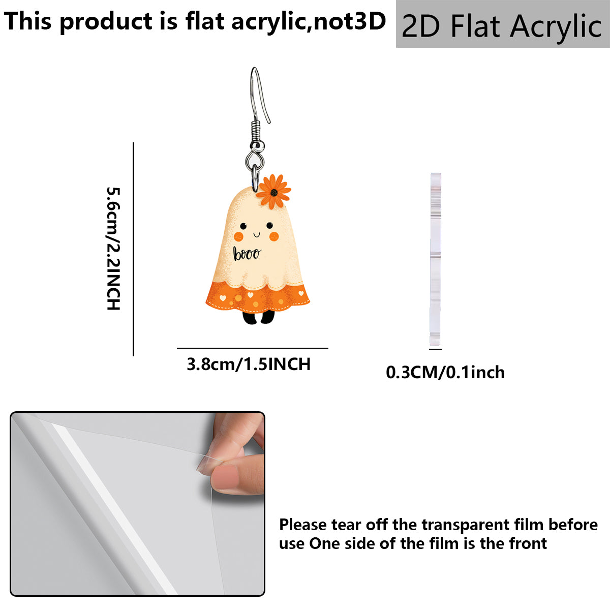 Cute Ghost Print Acrylic Earrings For Women With 304 Stainless Steel Ear Pins