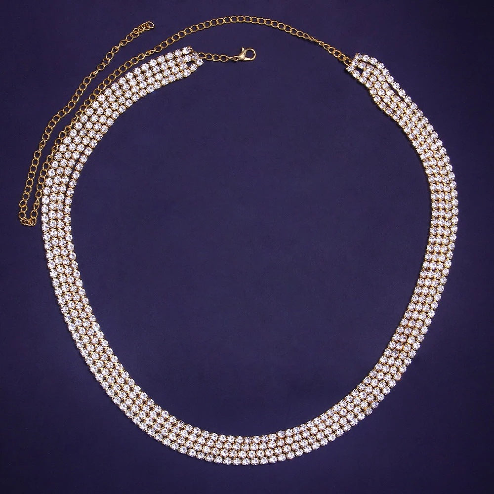 Bohemian Silver Alloy Body Chain For Women With White Crystal Inlay Featuring Geometric Pattern And Electroplated Finish