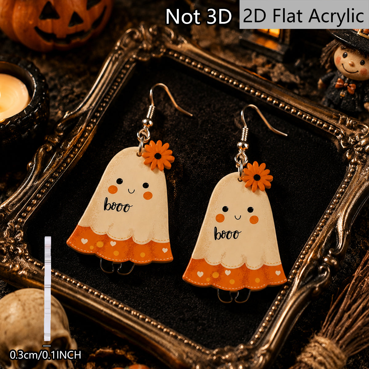 Cute Ghost Print Acrylic Earrings For Women With 304 Stainless Steel Ear Pins