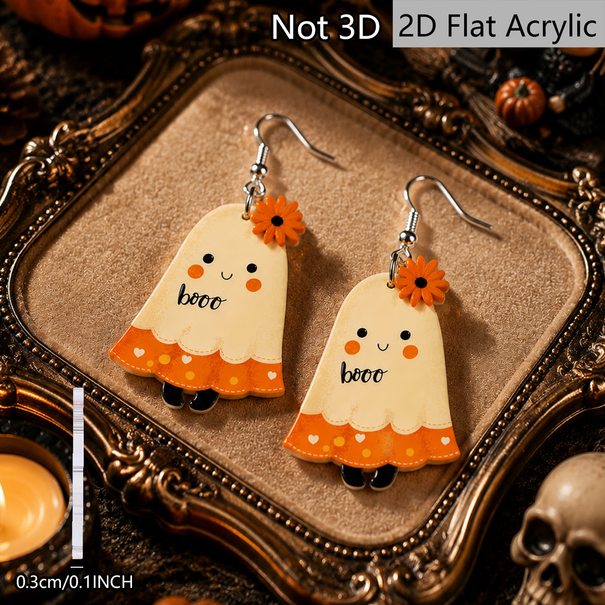 Cute Ghost Print Acrylic Earrings For Women With 304 Stainless Steel Ear Pins