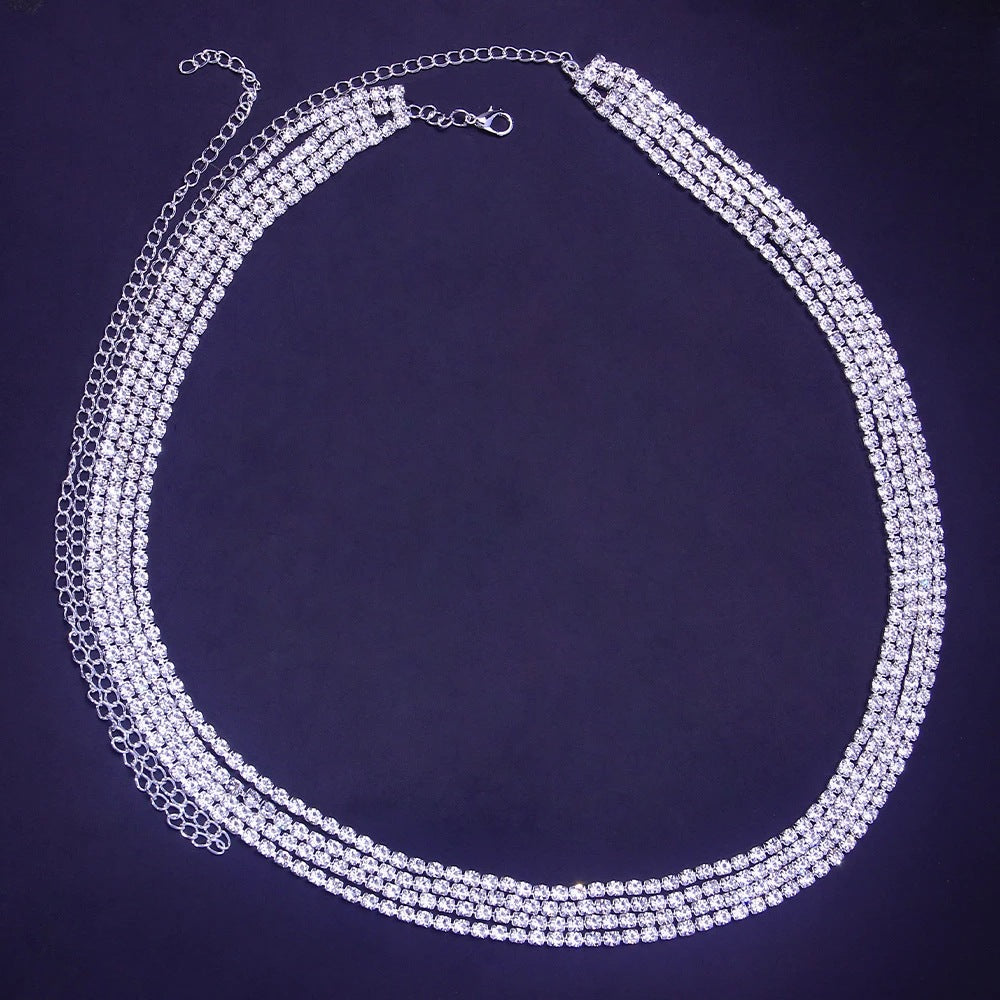 Bohemian Silver Alloy Body Chain For Women With White Crystal Inlay Featuring Geometric Pattern And Electroplated Finish