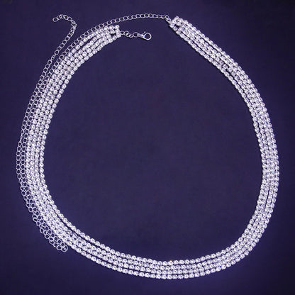 Bohemian Silver Alloy Body Chain For Women With White Crystal Inlay Featuring Geometric Pattern And Electroplated Finish