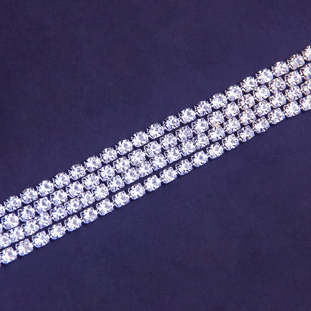 Bohemian Silver Alloy Body Chain For Women With White Crystal Inlay Featuring Geometric Pattern And Electroplated Finish