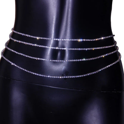 Bohemian Silver Alloy Body Chain For Women With White Crystal Inlay Featuring Geometric Pattern And Electroplated Finish