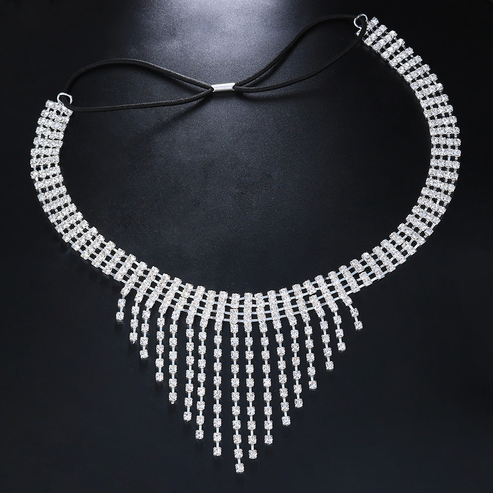 Exaggerated Tassel Hair Chain Insert Comb For Women With Rhinestones In Silver