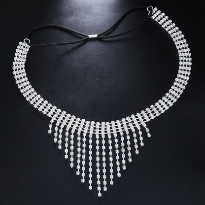 Exaggerated Tassel Hair Chain Insert Comb For Women With Rhinestones In Silver