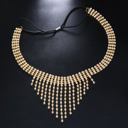 Exaggerated Tassel Hair Chain Insert Comb For Women With Rhinestones In Silver