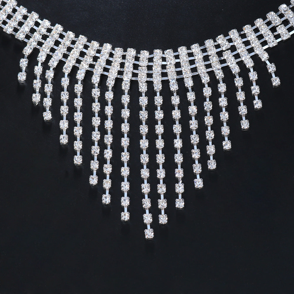 Exaggerated Tassel Hair Chain Insert Comb For Women With Rhinestones In Silver