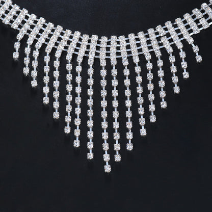 Exaggerated Tassel Hair Chain Insert Comb For Women With Rhinestones In Silver
