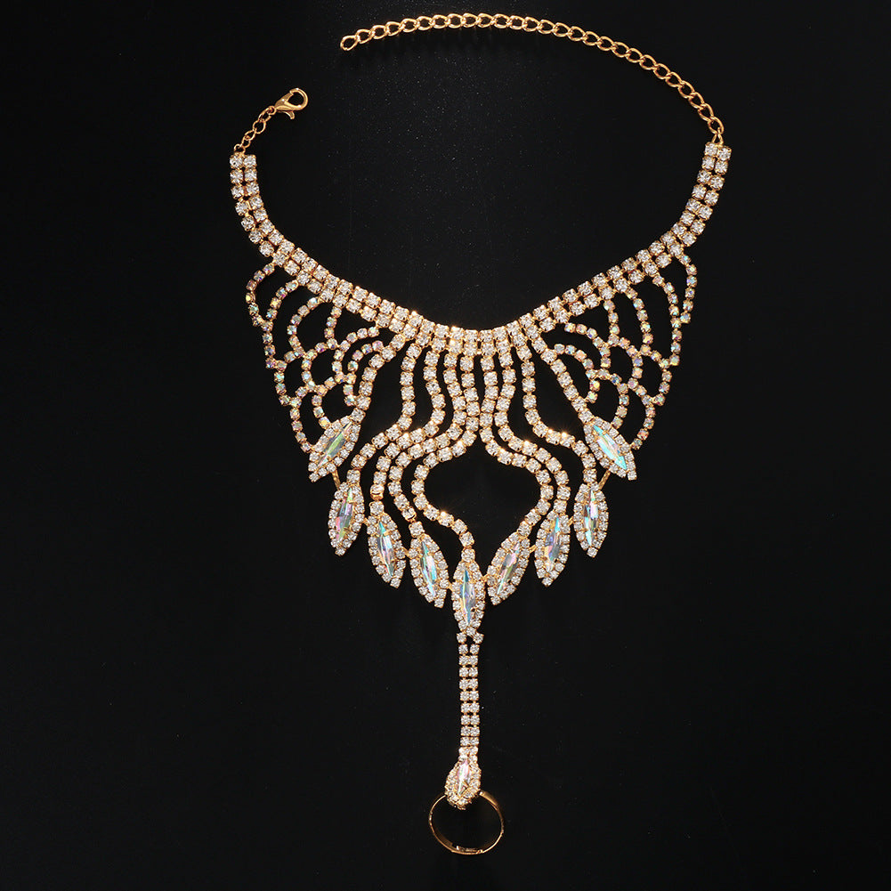 Silver Tassel Hand Chain Bracelet For Women, Electroplated Alloy With Rhinestone Inlay